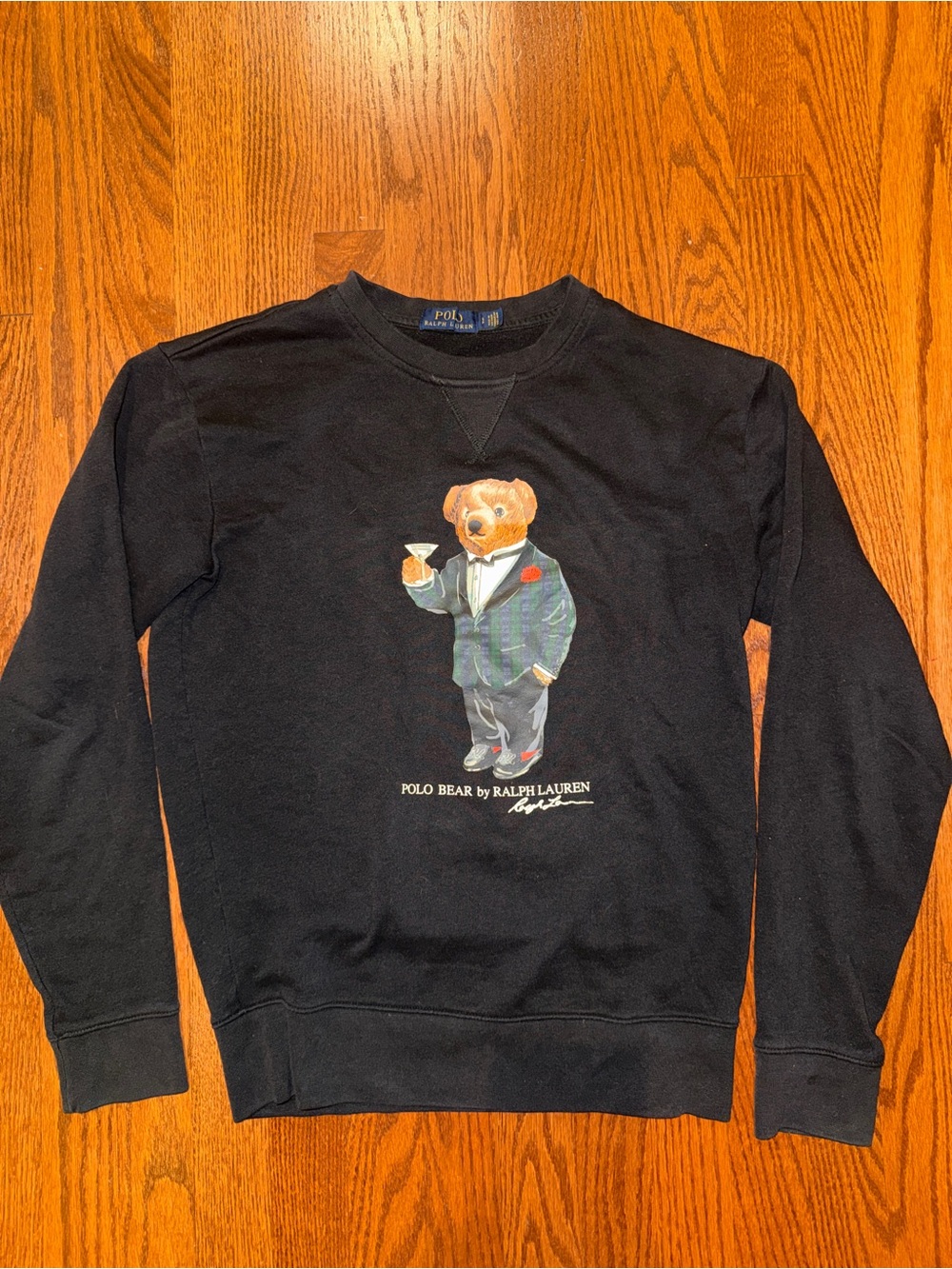 Ralph Lauren Black Crewneck Sweater with Polo Bear Graphic